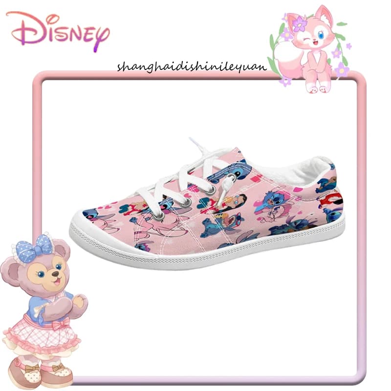 Women's Casual Shoes with Disney Lilo & Stitch Angel print, casual pink breathable sneakers