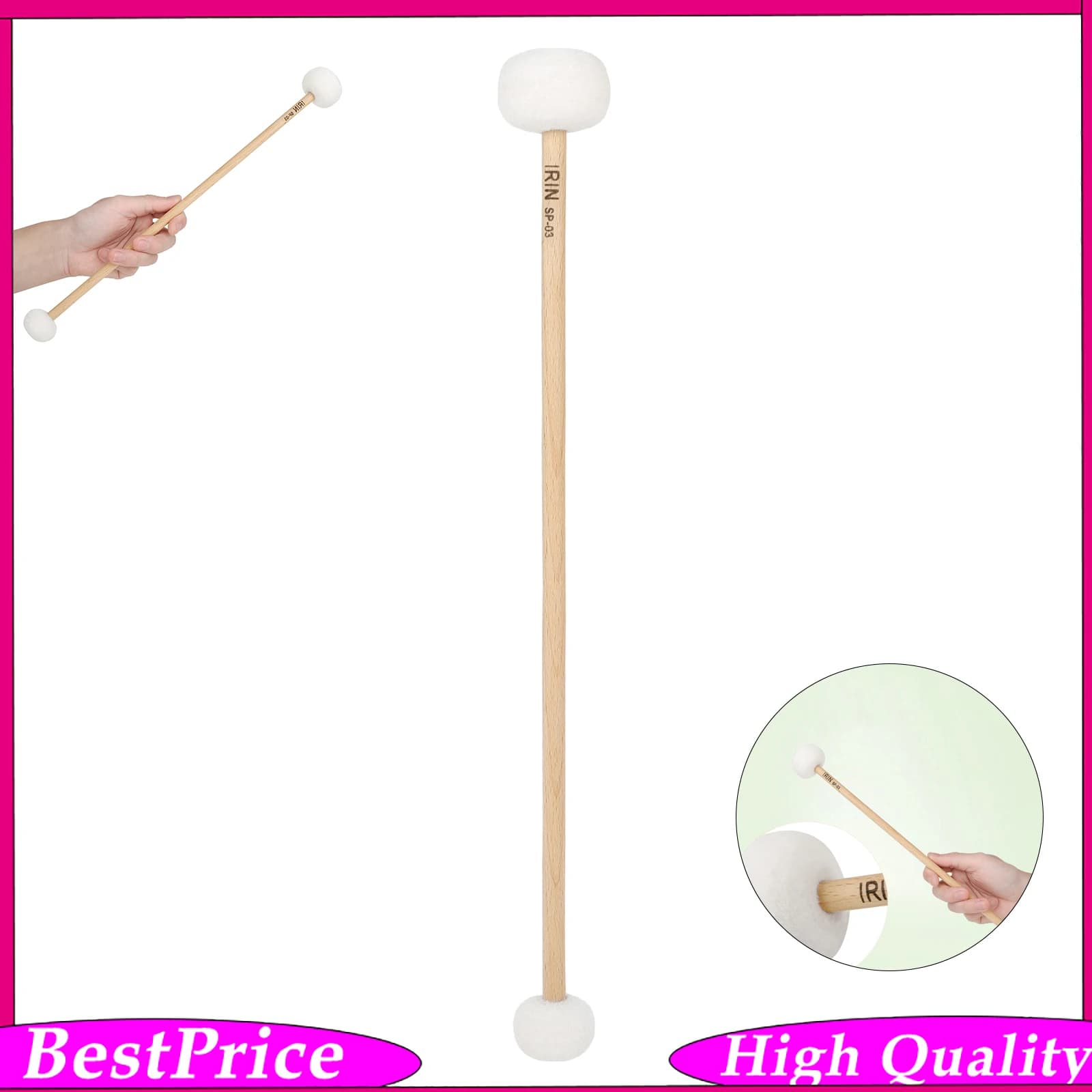 Double Ended Singing Bowl Mallet Felt Dual‑Use Percussion Mallet 39cm Wooden Handle Drum Accessories for Sound Bowl Performance
