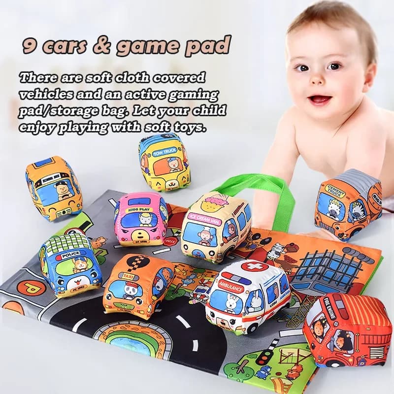 Set di Giocattoli Auto in Tessuto Morbido Montessori, Giochi Interattivi Genitore-Figlio, Giocattoli Sonori per l'Educazione Precoce dei Bambini, Regalo