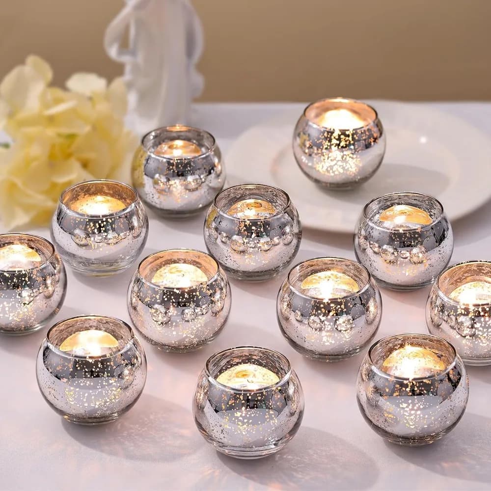 Portacandele di Lusso in Vetro Mercurizzato, Romantici Portacandele a Globo Rotondo, Regalo Perfetto per Inaugurazione Casa, Matrimonio, Addio al Nubilato