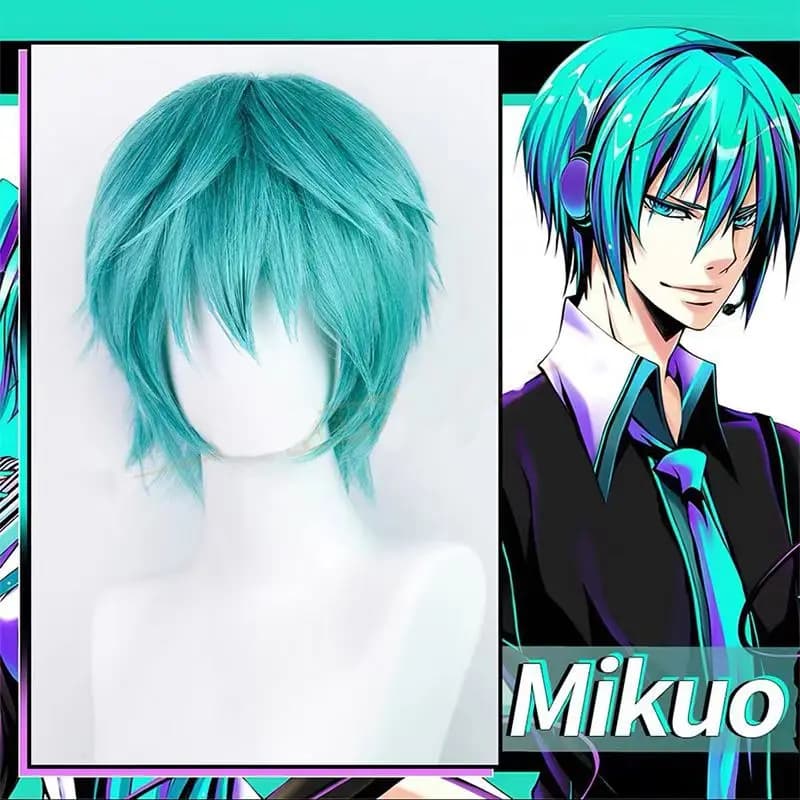 Parrucca Cosplay Mikuo Anime Miku, Capelli Corti Blu, Accessori per Capelli in Fibra Resistente alle Alte Temperature con Cuffia per Parrucca, per Uomo