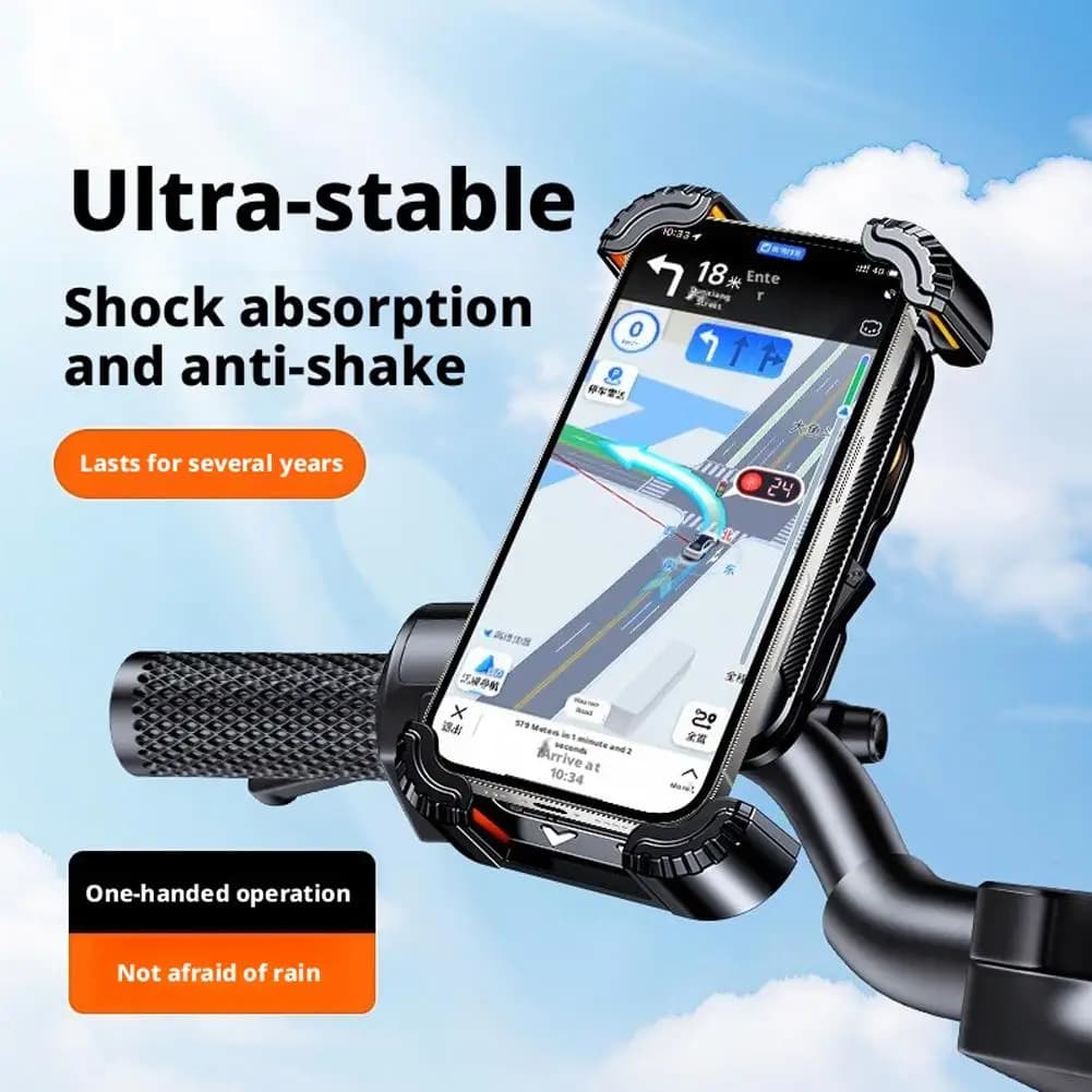 Universal Bike Phone Holder 360° Rotation Stable Motorcycle Handlebar Stand One-Hand Operation GPS Clip for Smartphones