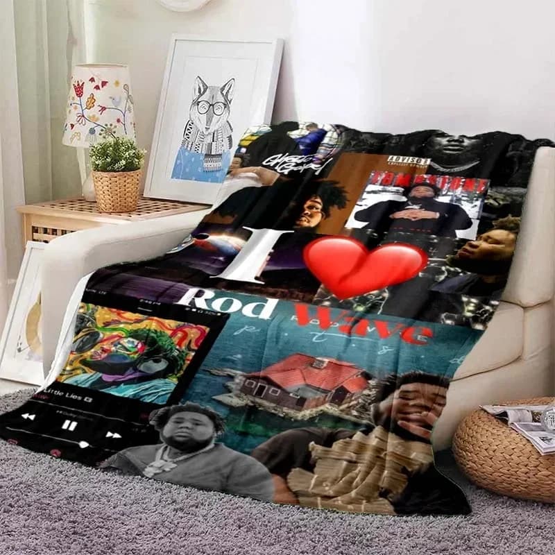 Coperta per rapper hip-hop Coperta in flanella con onda ad asta Morbida e calda Decorazione per la camera da letto Divano per pisolino Divano letto Coprisedia per ragazzi e ragazze