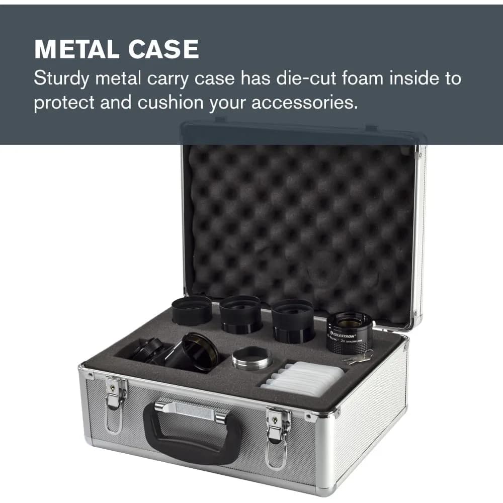 Kit di accessori per oculari e filtri da 2" – Set di accessori per telescopio da 12 pezzi – Oculare per telescopio E-Lux – Lente di Barlow