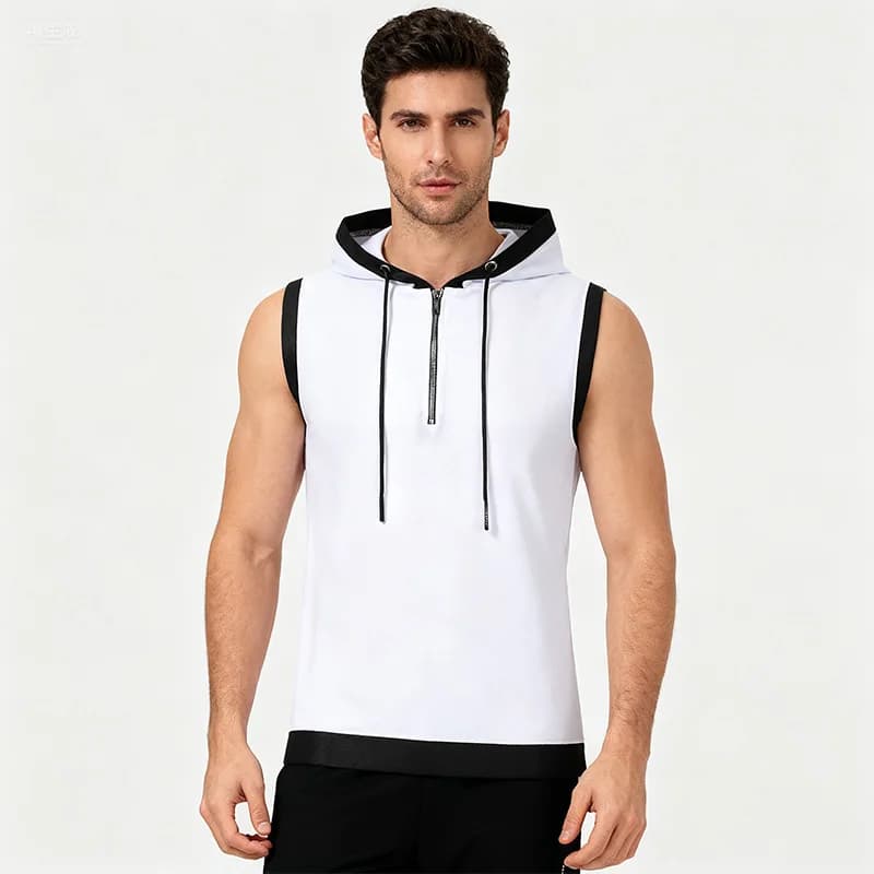 Gilet senza maniche con cappuccio e lacci da uomo, T-shirt estiva da uomo in tinta unita stile hip-hop, Gilet sportivo