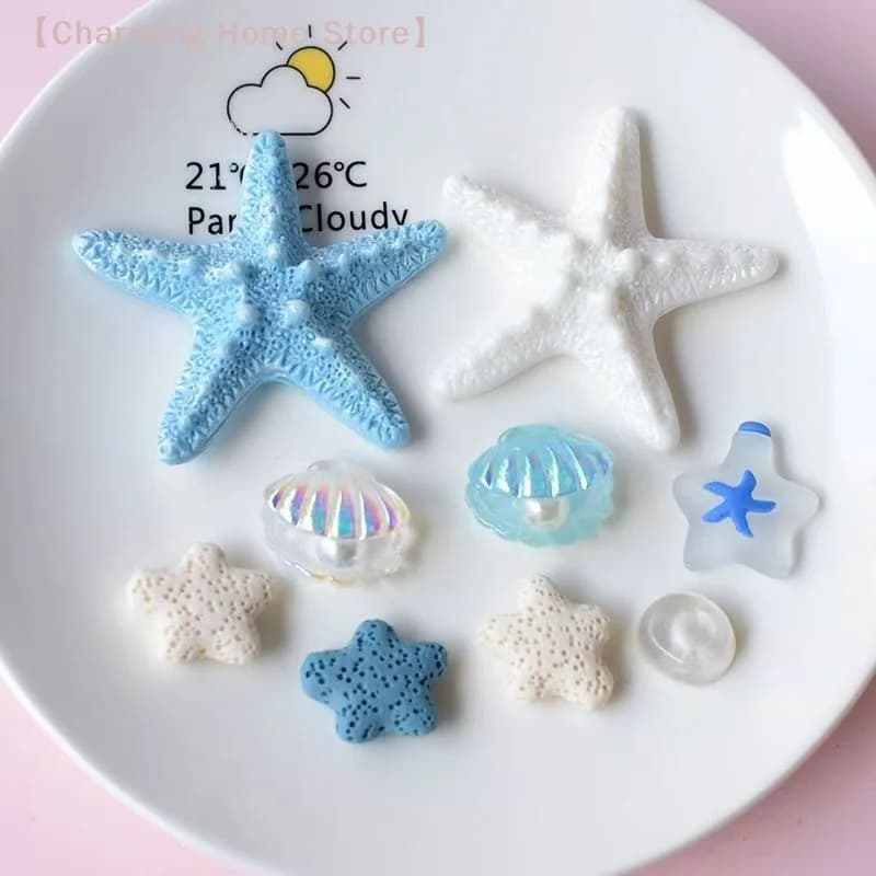 【M】1set Sea Shell Hole Punch Shoe Charms DIY Ocean Lava Rock & Starfish Shoe Clips For Summer Sandals & Slippers Decorations