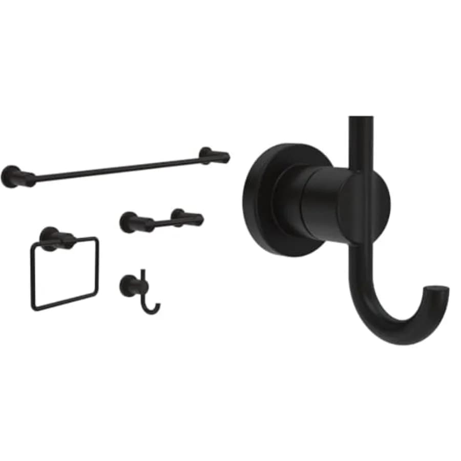 Set di Accessori per Bagno in Nero Opaco con Portasciugamani da 24 Pollici, Porta Carta Igienica e Doppio Gancio per Asciugamani