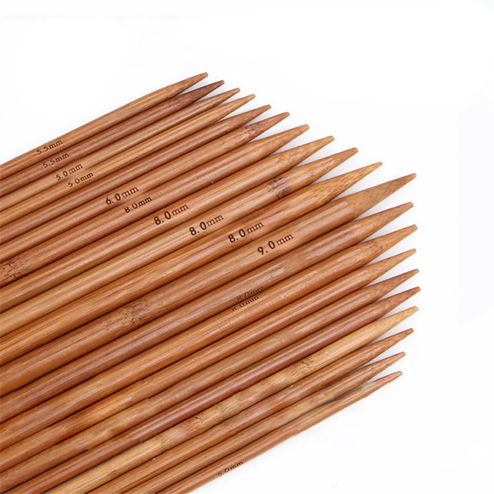 2.0mm-10.0mm Bamboo Double Pointed Knitting Needles Brown Straight Stick for Sweater Scarves Knitting Tools 25-35cm long,5PCs