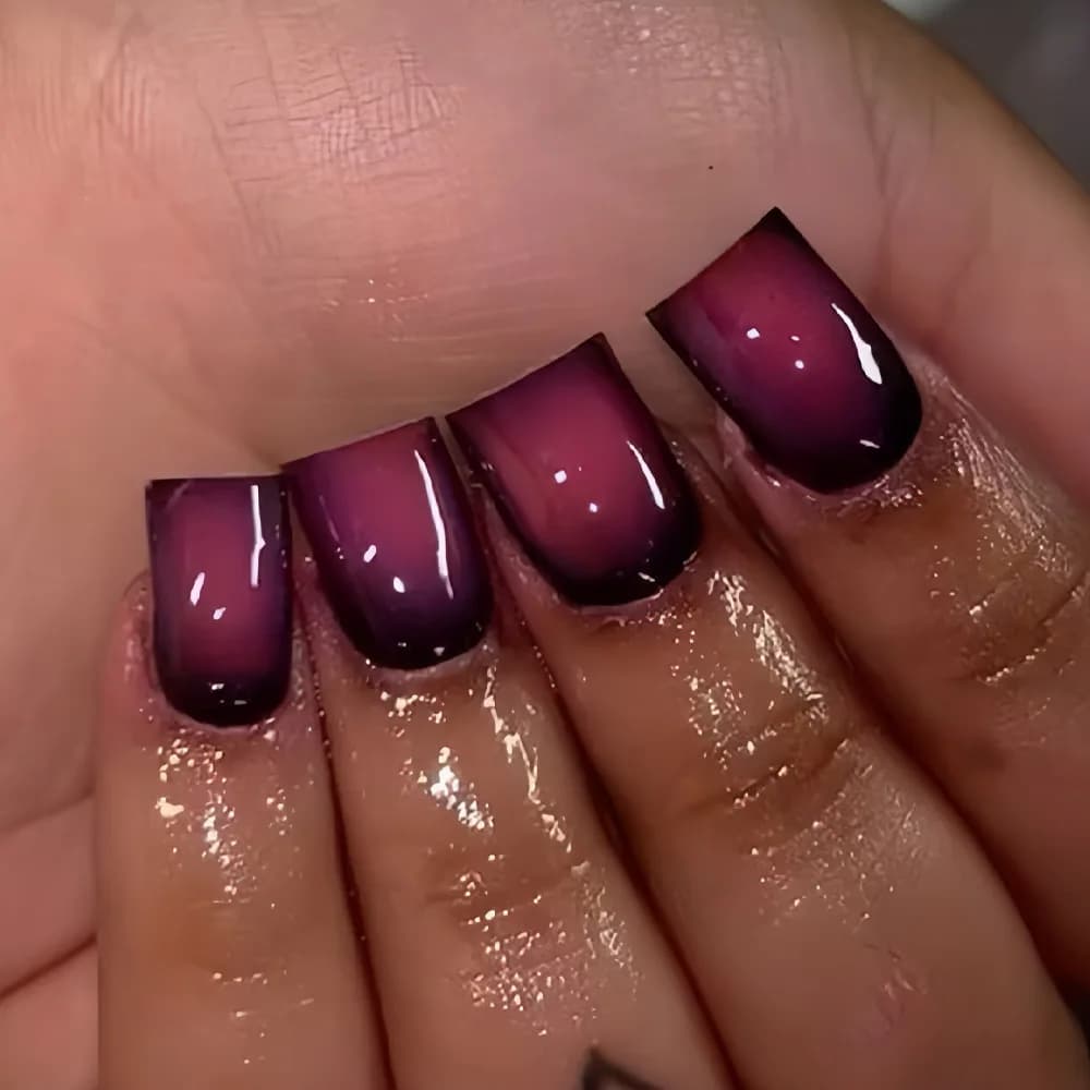 Short Square fake nails for women gradient black red rose pink blush french style full cover press on acrylic false nail art