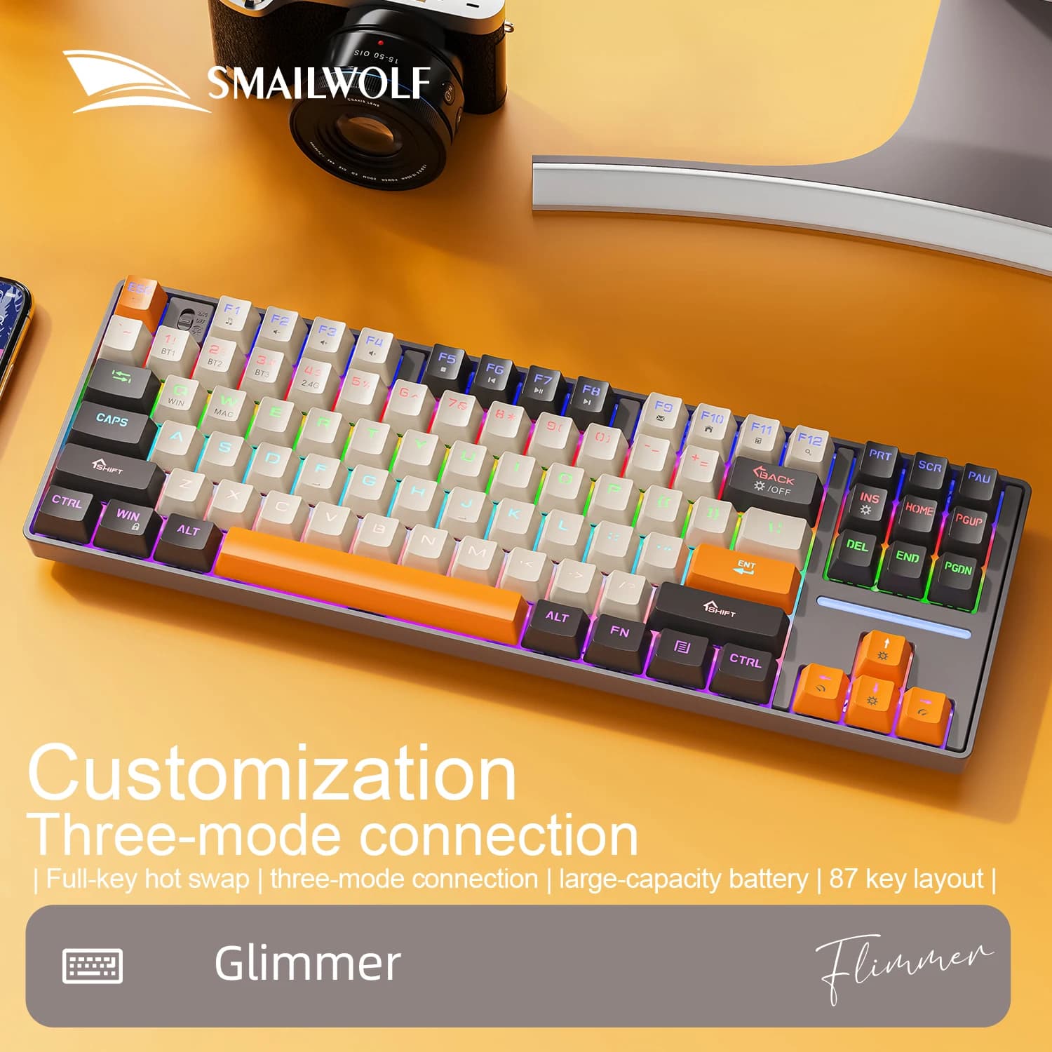 SMAILWOLF MK87 Tastiera meccanica wireless Bluetooth E-Sports Ufficio da gioco desktop per laptop personalizzato a tre modalità