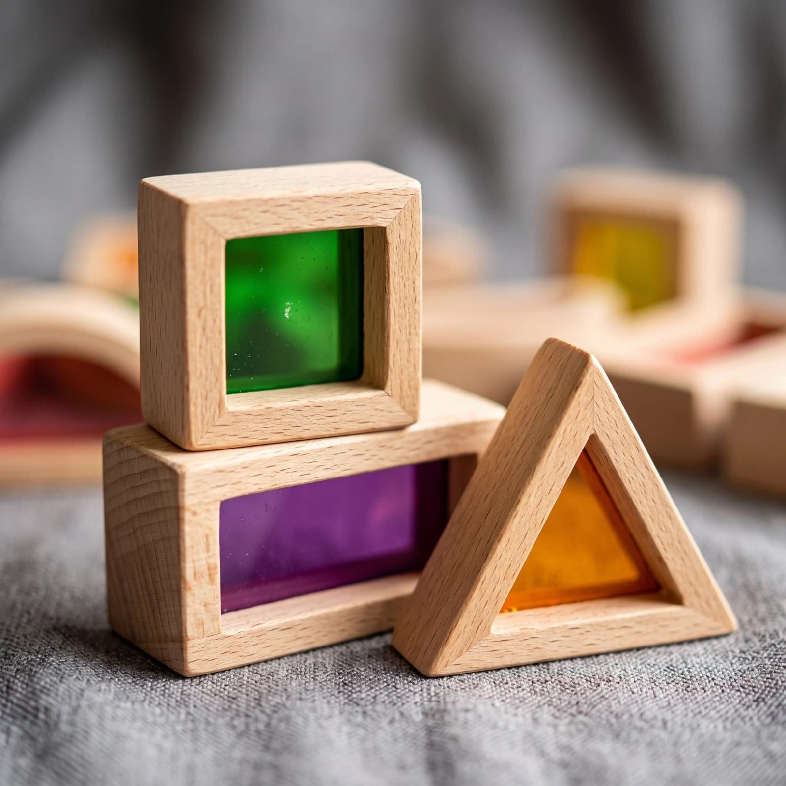 25 Pieces Wooden Sensory Blocks Colorful Sensory Building Blocks Stacking Toys Semi-Transparent for Toddlers, Light Table