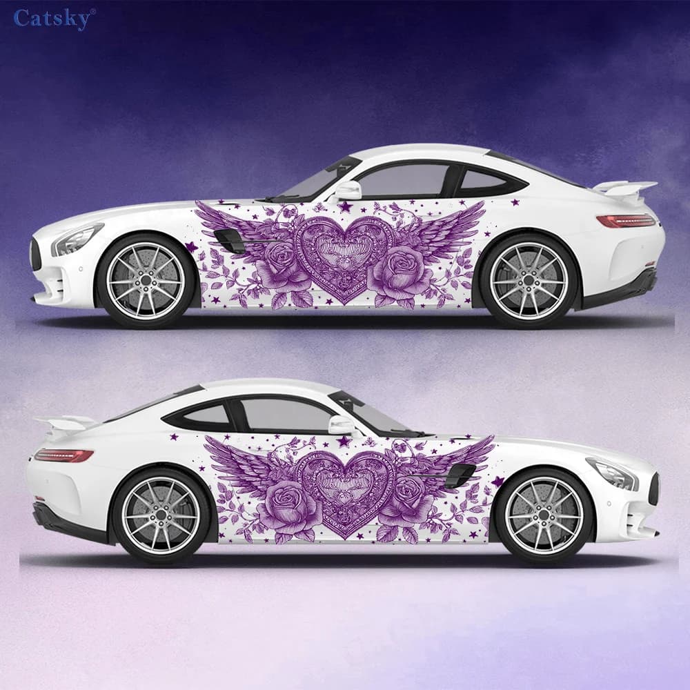 Heart-shaped purple stickers with wings, for cars and trucks, durable, anti-fading, easy to install and remove - Improve vehicle appearance