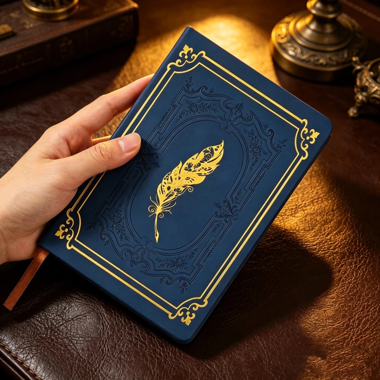 A5 Vintage Luxe PU Leather Notebook Vintage Faux Leather Journal Gold Foil Embossed, Premium Business Notebook for Professionals