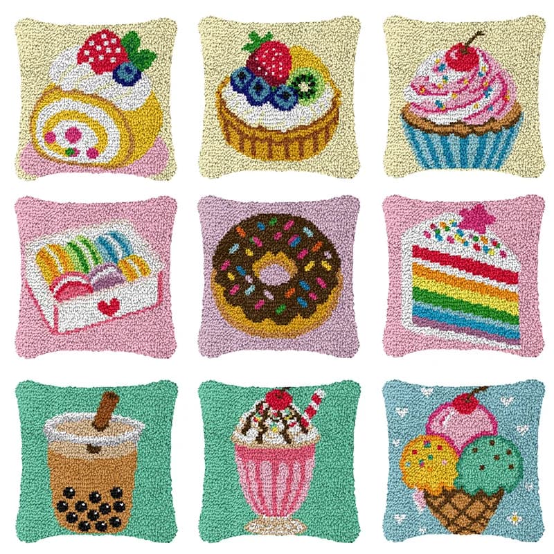 Summer Ice Cream Latch Hook Kits Smyrna kussen Knopen Pillowcase Cushion Knoopkussen Pakket Coussin Crochet Loquet Kussen Haken