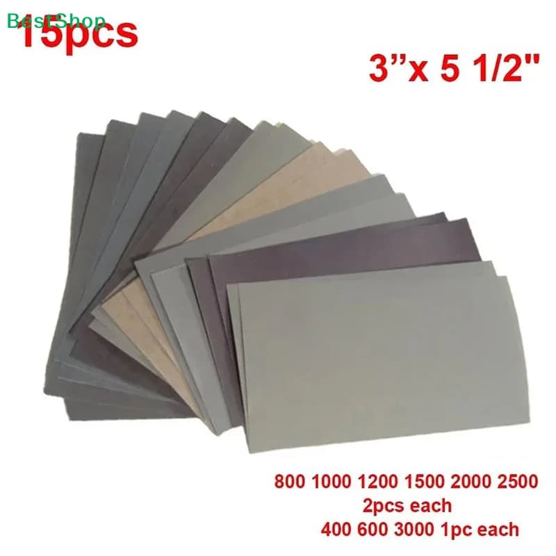 Set di 15 Carte Abrasive per Auto, Grana 400 600 3000 800 1000 1200 1500 2000 2500, Carta Vetrata per Levigatura a Secco/Umido, Utensili Abrasivi