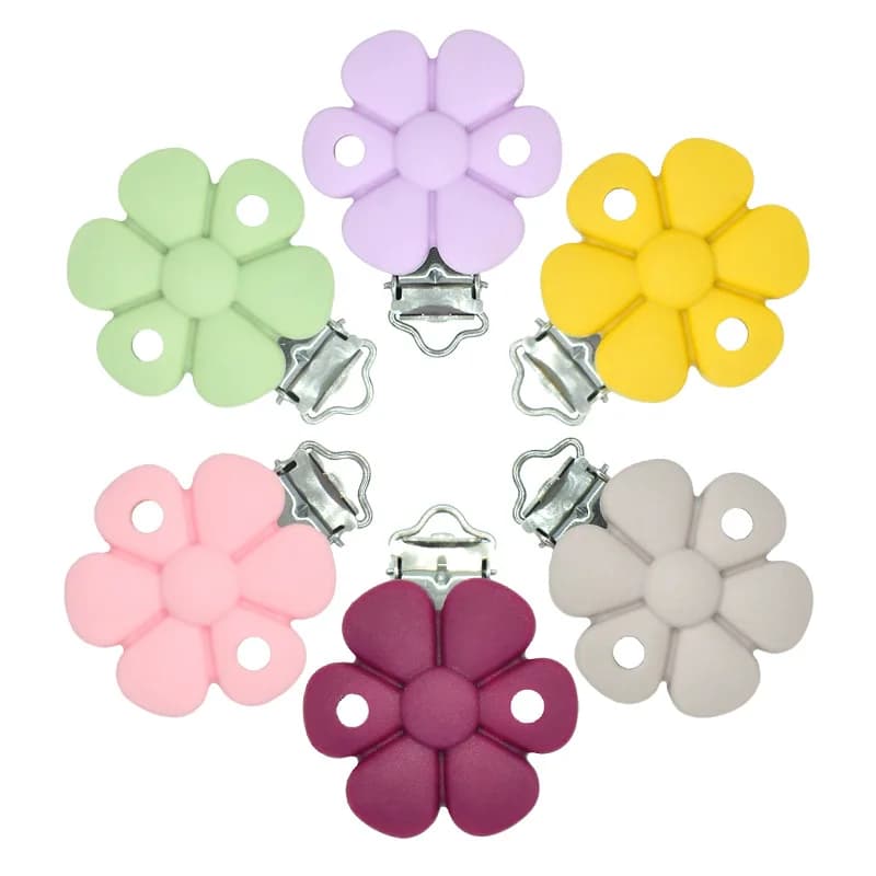 Sutoyuen 3 pezzi fiore in silicone clip ciuccio per uso alimentare massaggiagengive per bambini fai da te succhietto allattamento dentizione ciuccio catena accessori