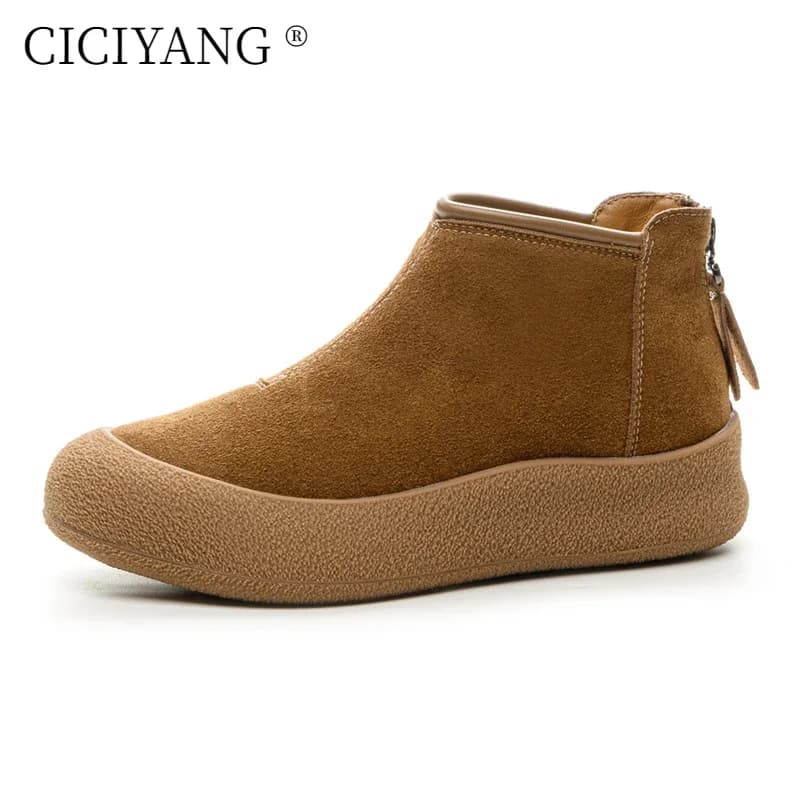 CICIYANG Stivali da neve Donna 2025 Nuove scarpe invernali da donna antiscivolo piatte di grandi dimensioni 42 43 Soffici stivaletti da donna caldi Pelle scamosciata di mucca