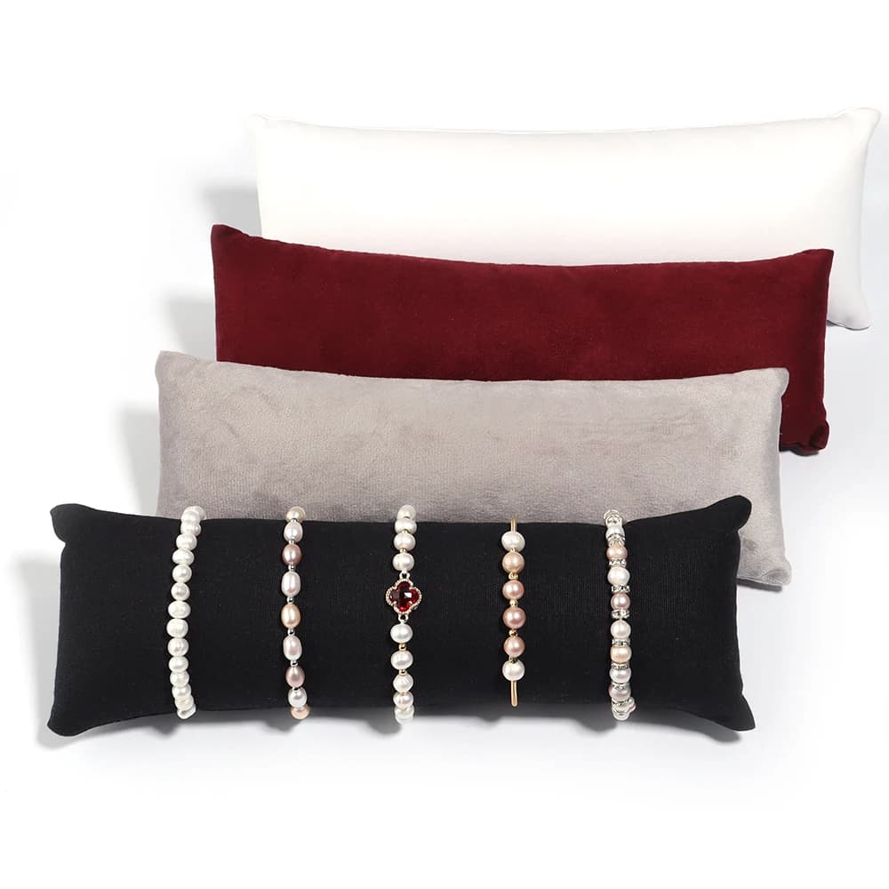1 pezzo di supporto per cuscino per gioielli in velluto PU supporto in pelle organizzatore custodia per braccialetto braccialetto cavigliera orologio display fotografia puntello all'ingrosso