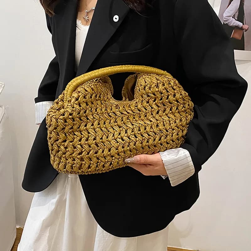 Nuova borsa da spiaggia estiva da donna, pochette di lusso, borse in paglia di design, borsa tote, borsa a mano alla moda, borse in rattan intrecciato, borsa da viaggio femminile