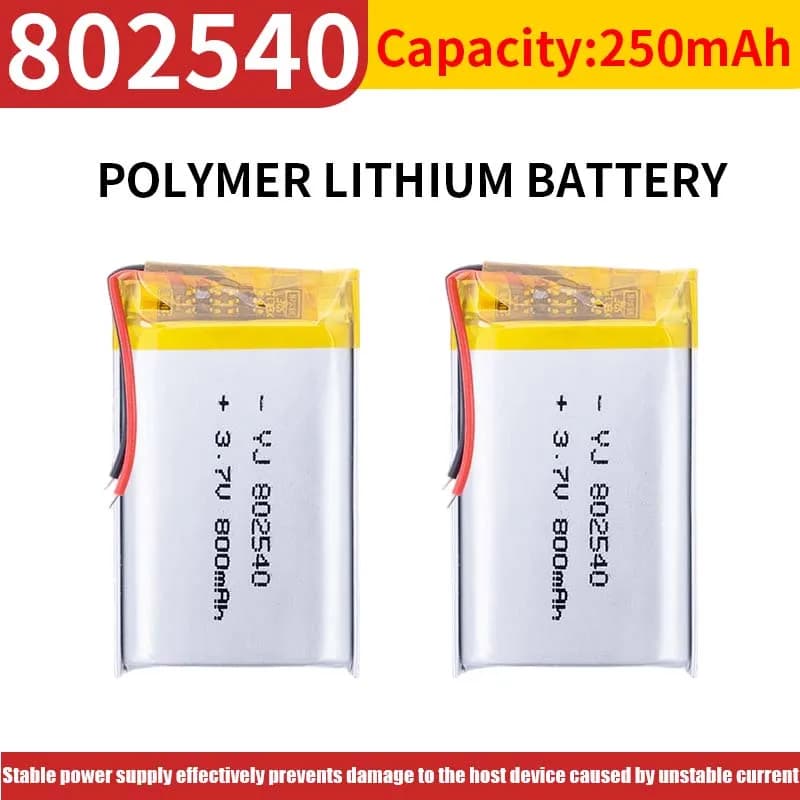 Batteria ricaricabile LiPo ai polimeri di litio da 3,7 V 850 mAh 802540 Per auricolare Bluetooth, strumento di bellezza, selfie stick, spray, ecc.