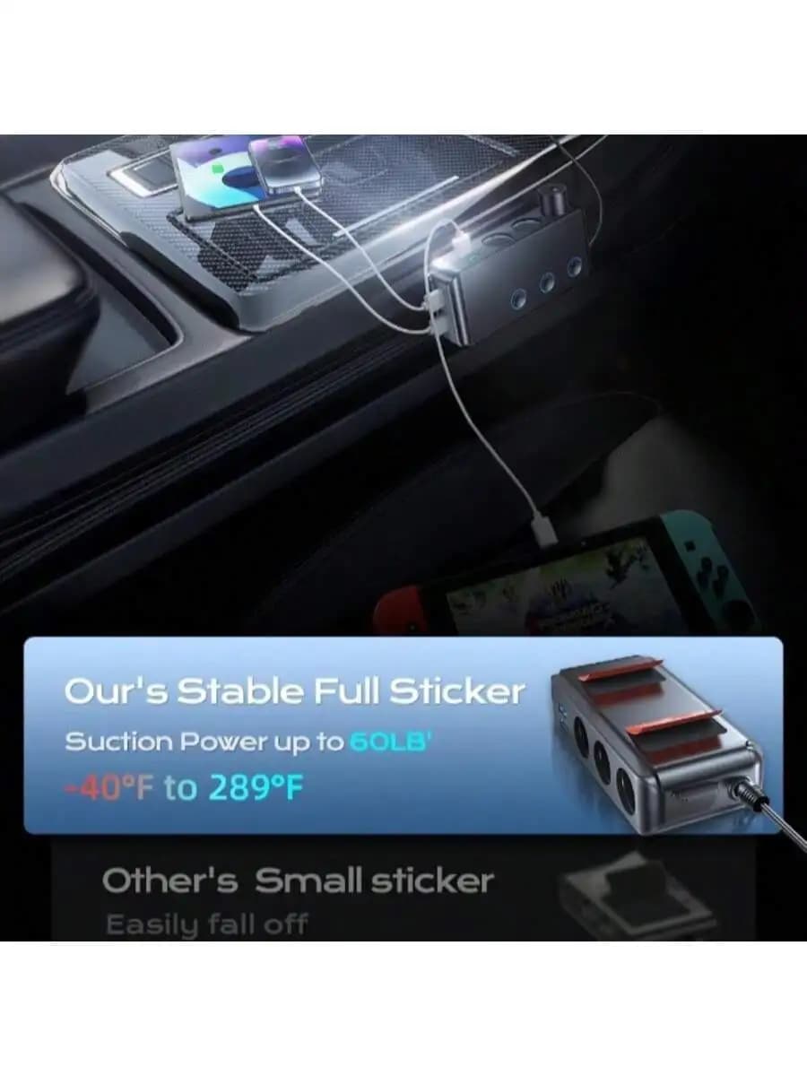 Adattatore di Alimentazione per Auto 222W con 3 Prese USB, Display LED per Tensione e Interruttori Indipendenti