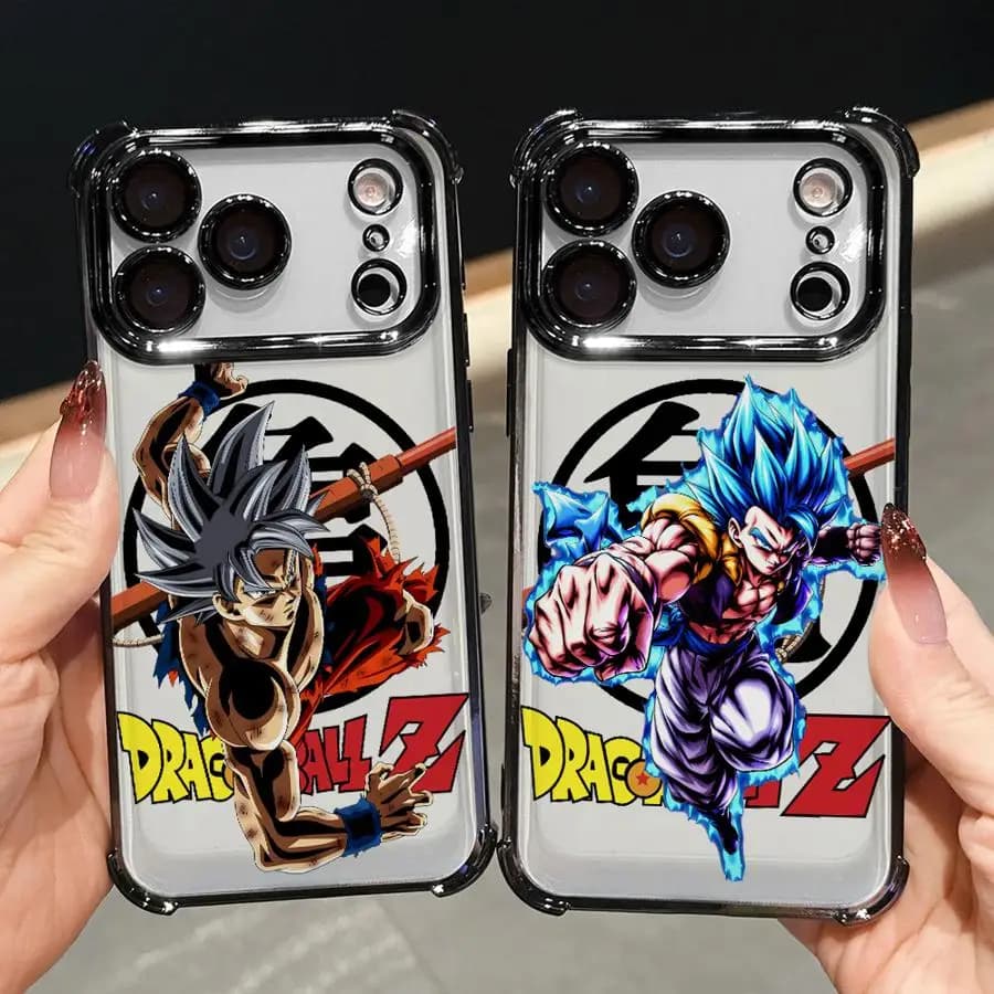 Custodia Protettiva Anti-Caduta Placcata con Design Anime Goku Dragon Ball per iPhone 17 17e 16e 16 15 14 13 12 11 Pro Max X XR Mini Air Plus