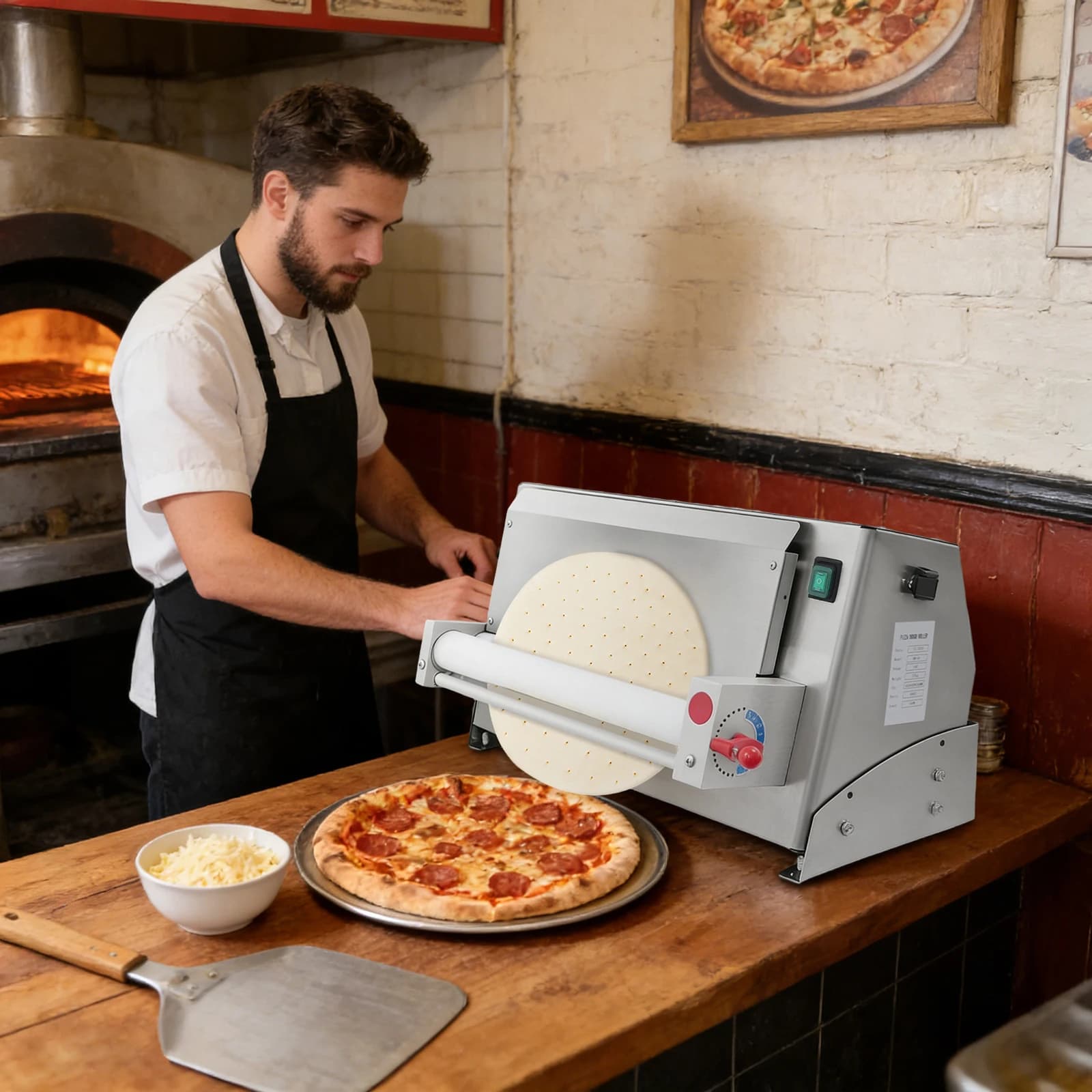 Macchina Elettrica Professionale per Stendere la Pasta da Pizza 3-18 Pollici, Spessore Regolabile, Singola Testa, 110V