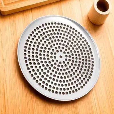 Teglia per Pizza in Lega di Alluminio con Fori, Vassoio da Forno Domestico Antiaderente, Teglia Forata per Pizza con Fondo Croccante