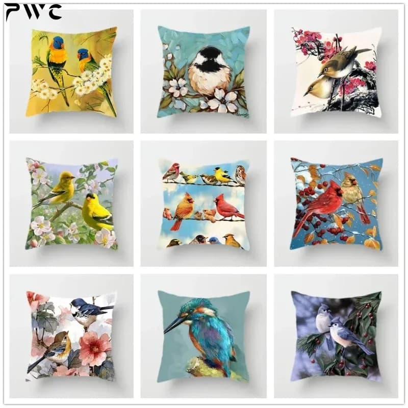 Lovely cushion cover for birds pillow lining with decorative floral pattern for sofa bed for car furniture for living room accessories in polyester linen