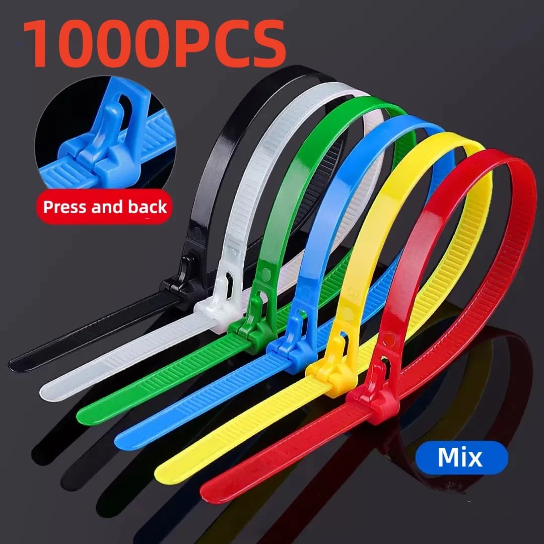 1000/100PCS Fascette per cavi riutilizzabili Lock Loop Fascette in nylon Fascette per cavi rimovibili riciclabili di colori misti per l'organizzazione dell'home office