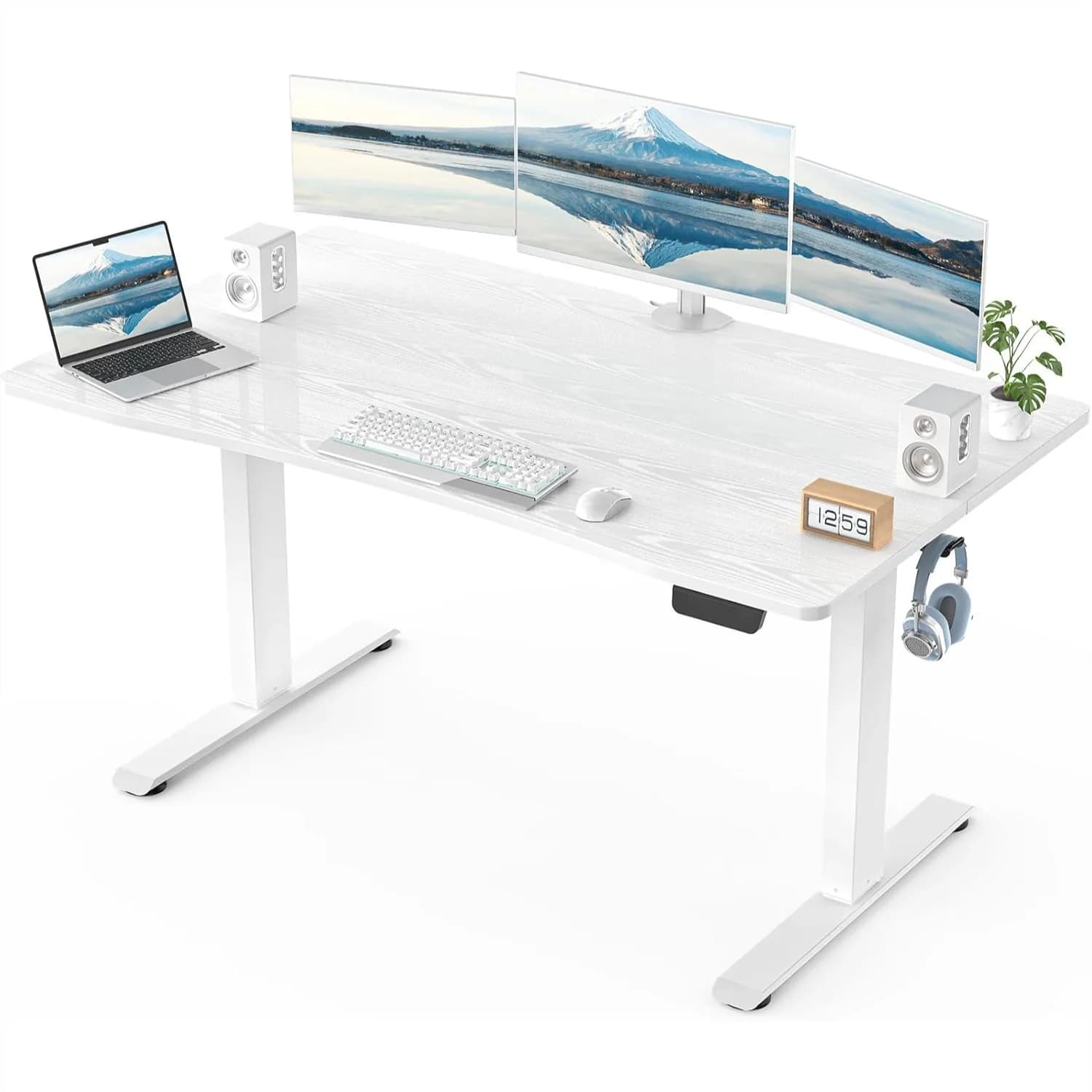 Scrivania Elettrica Regolabile in Altezza 55 x 28 Pollici, Tavolo da Lavoro per Computer, Studio, Gaming, Ufficio Domestico, Bianca