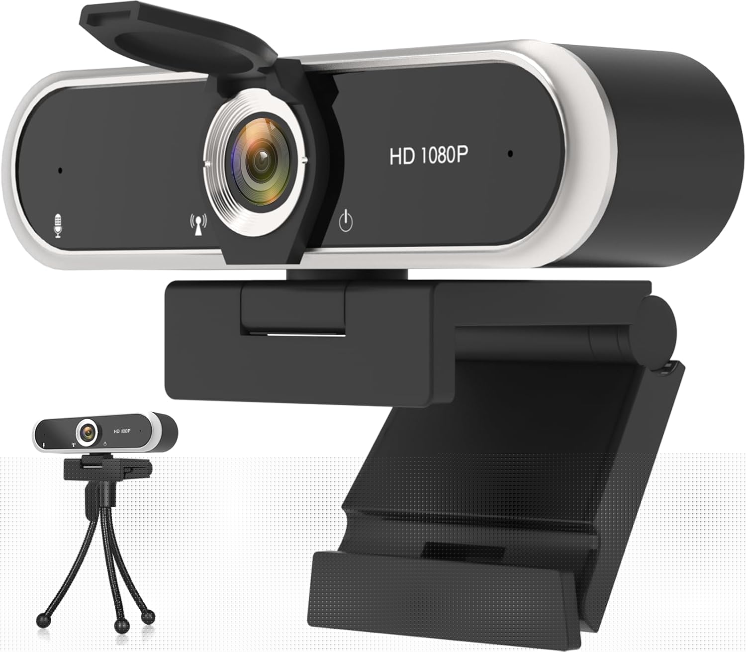 Webcam HD 1080P with Microphone and Privacy Cover for PC/Laptop, Automatic Light Correction for Video Calls