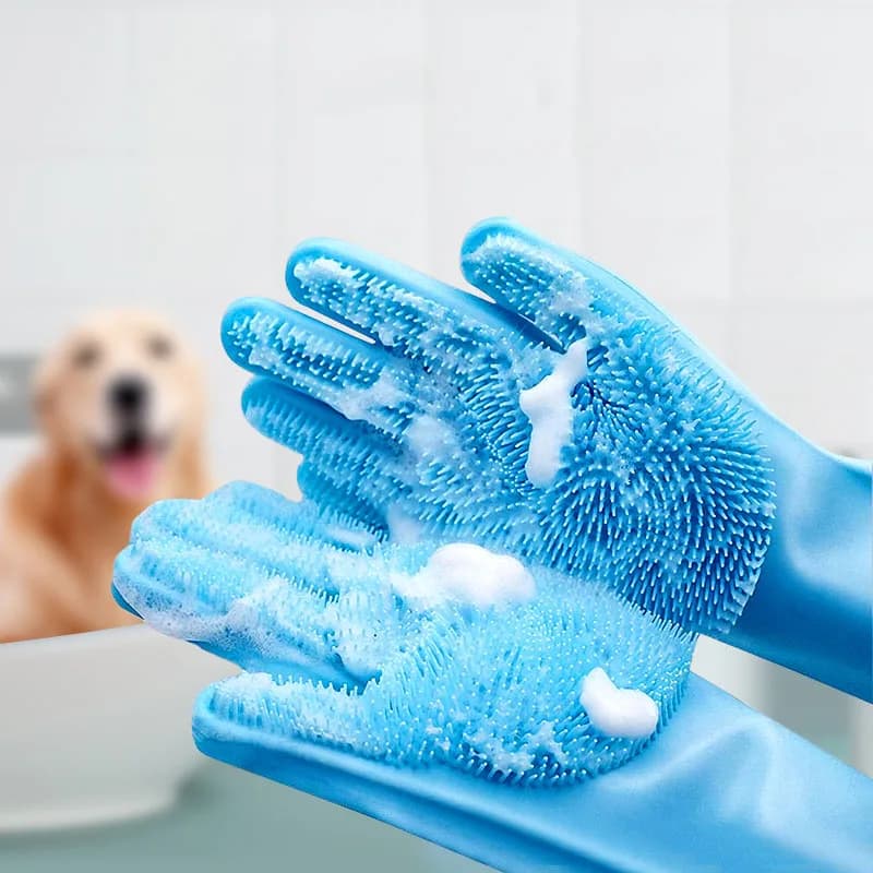 Guanto per la depilazione degli animali domestici Guanti per la pulizia della toelettatura Guanti per shampoo da bagno per cani e gatti Scrubber Cleaner Guanto per la depilazione in silicone MMR04