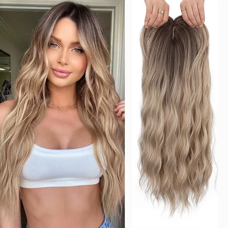 Toppers per capelli sintetici da 22 pollici per donne con capelli diradati Capelli ricci lunghi Parrucchino biondo nero Clip nelle estensioni dei capelli Topper