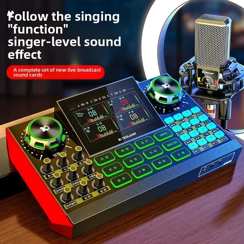 For tenlamp G9 Sound Card, USB Audio Mixer with Bluetooth & 12 Effects for Live Streaming & Karaoke