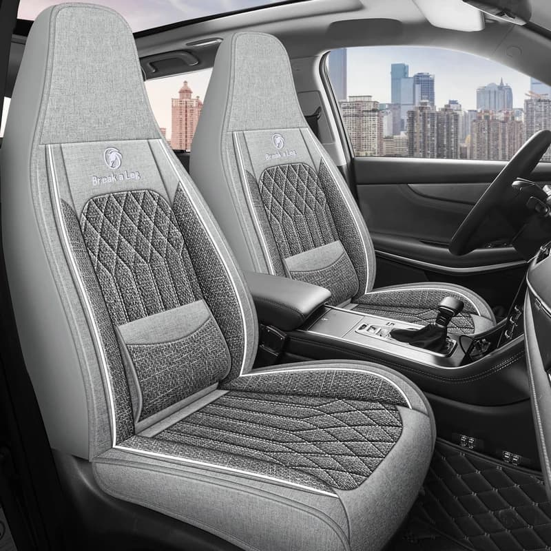 Front Double Seat, Luxurious Linen Fixed Lumbar Support, Fully Enclosed Integrated Headrest Car Seat Cushion, Universal, Suitable for All Seasons, Delicate and Textured, Comfortable, Breathable, Wear-Resistant, Fits the Seat, with Three-Dimensional Wing Support, Enhances Driving Experience, Fully Enveloping Car Seat Cushion, Suitable for Sedans, Suvs, Trucks and Other Models