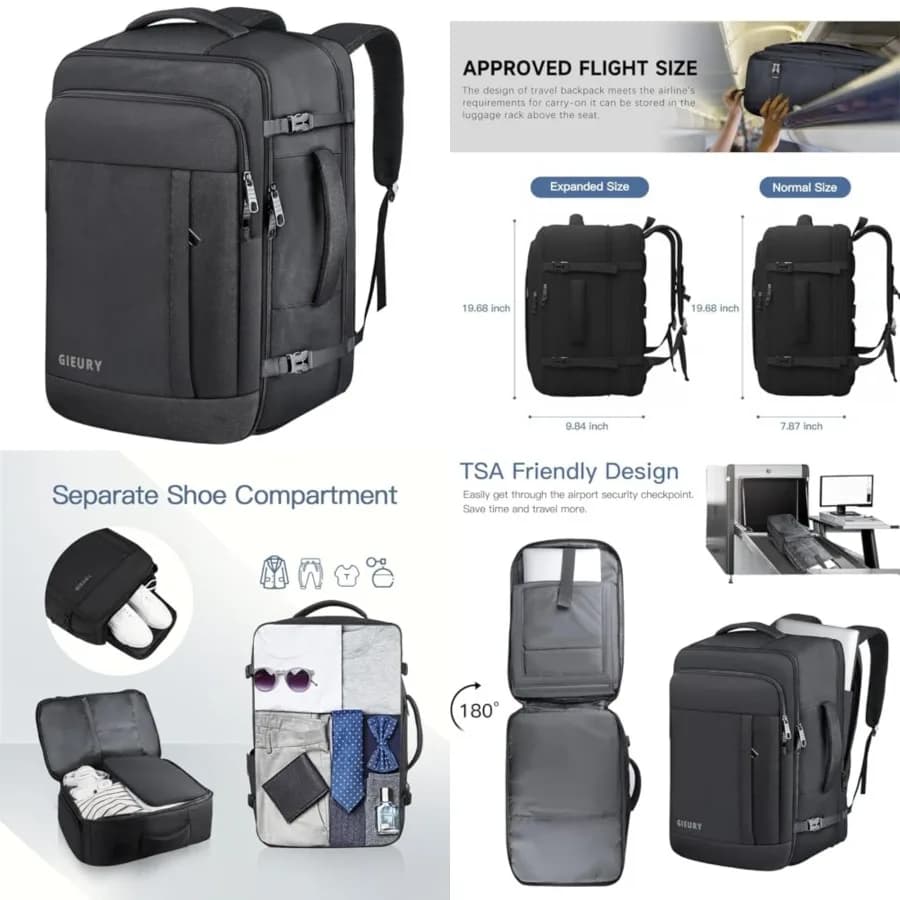 Zaino da viaggio, zaino da viaggio da 50 litri, zaino per bagagli approvato TSA per uomini e donne, grande zaino espandibile
