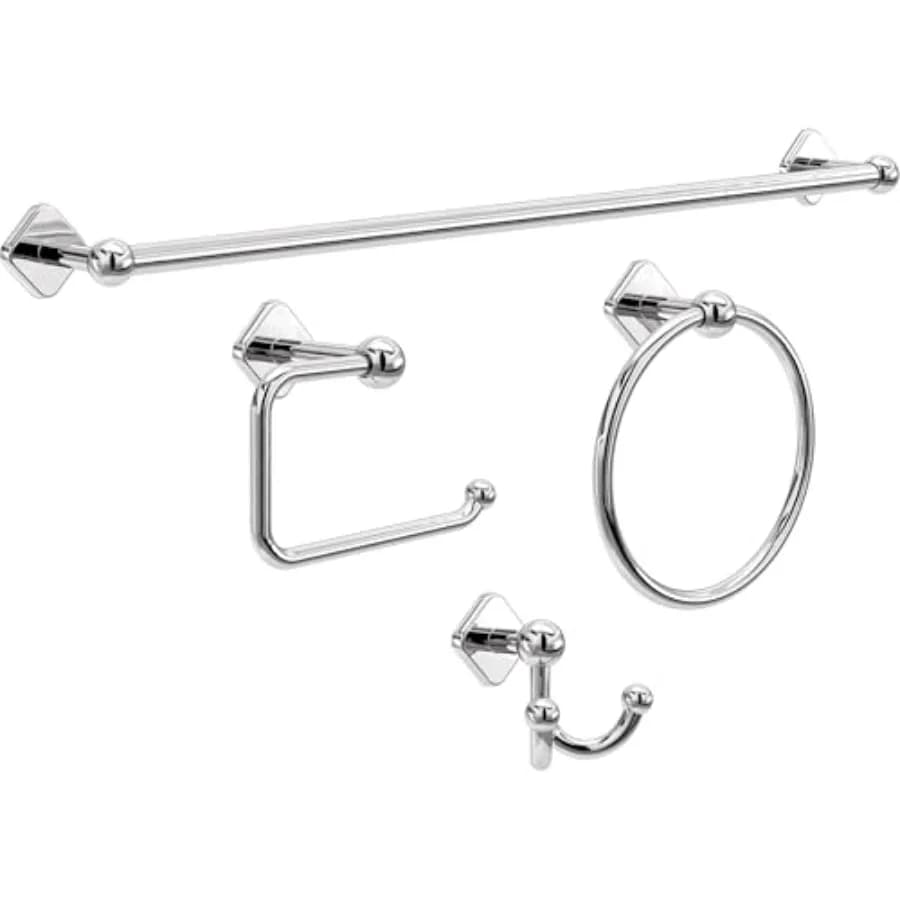 Set di accessori per il bagno per case moderne: set da 4 pezzi in cromo lucido, composto da 18 + 6 portasciugamani, portarotolo, portasciugamani per le mani.