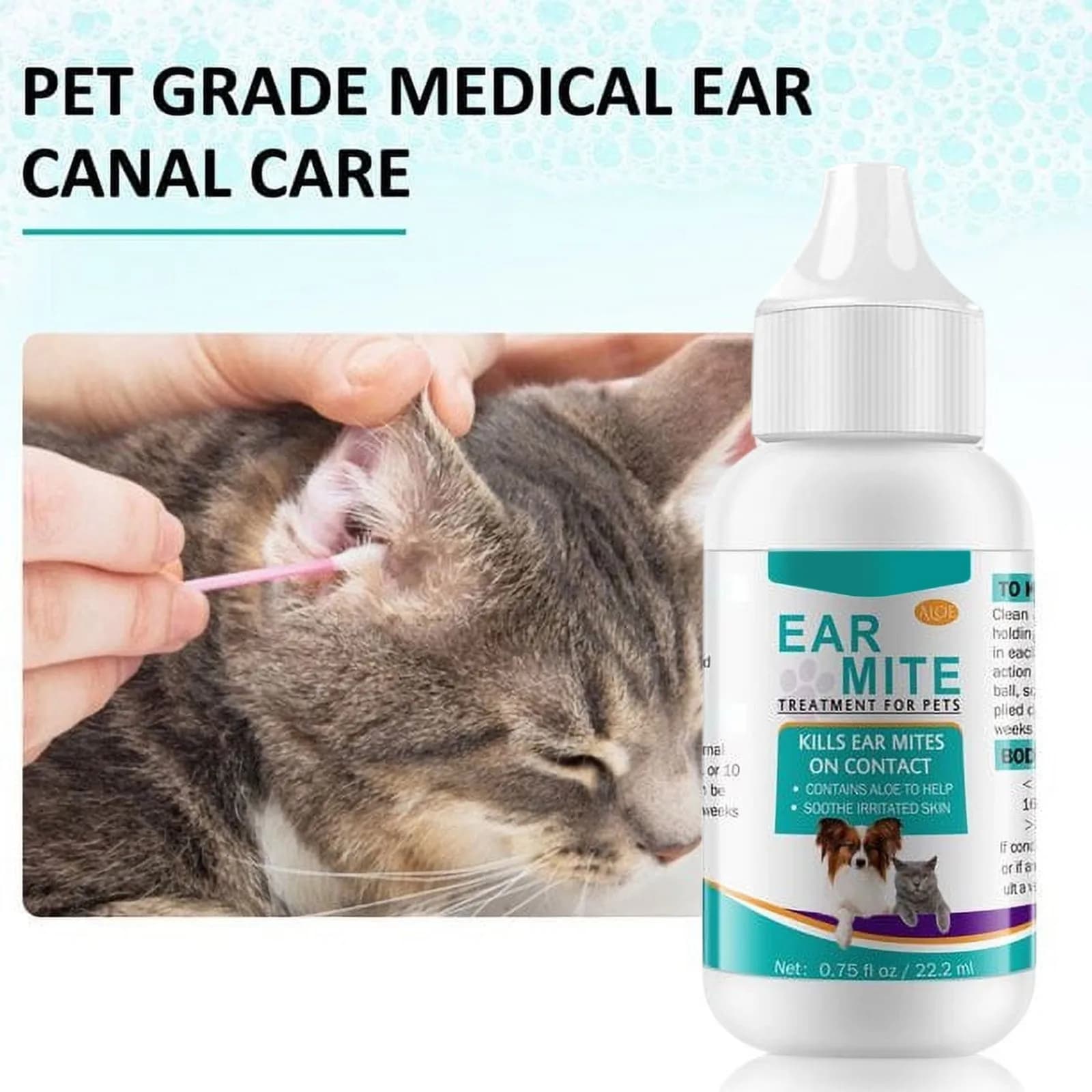 Cani Earmite Oil Ear Mitetreatment per cani e gatti Canali per orecchie per animali domestici Gatti Earmite Detergenti per orecchie per animali domestici Lavaggio per orecchie per animali domestici
