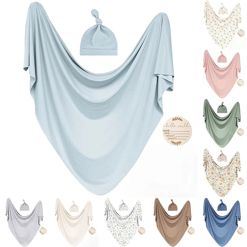 Coperte per la ricezione dell'emmaillotage per bambini con set di berretti abbinati Avvolgente per fasciatoio per la cameretta dei neonati per bambine e ragazzi Set di 3