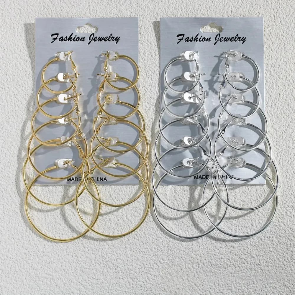 Set di 6 paia di grandi orecchini a cerchio in metallo color oro per donna, orecchini rotondi ipoallergenici alla moda