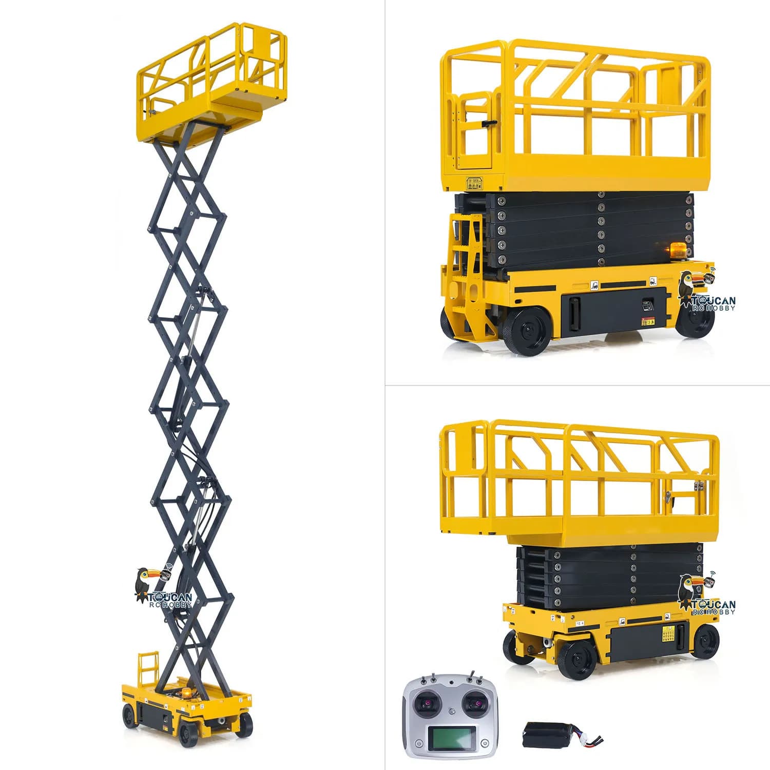 Nuovo 1:14 RC CUT Piattaforma elevatrice idraulica a forbice in metallo Lampada di avvertimento semovente Radiocomando Camion industriale Auto I6S Radio
