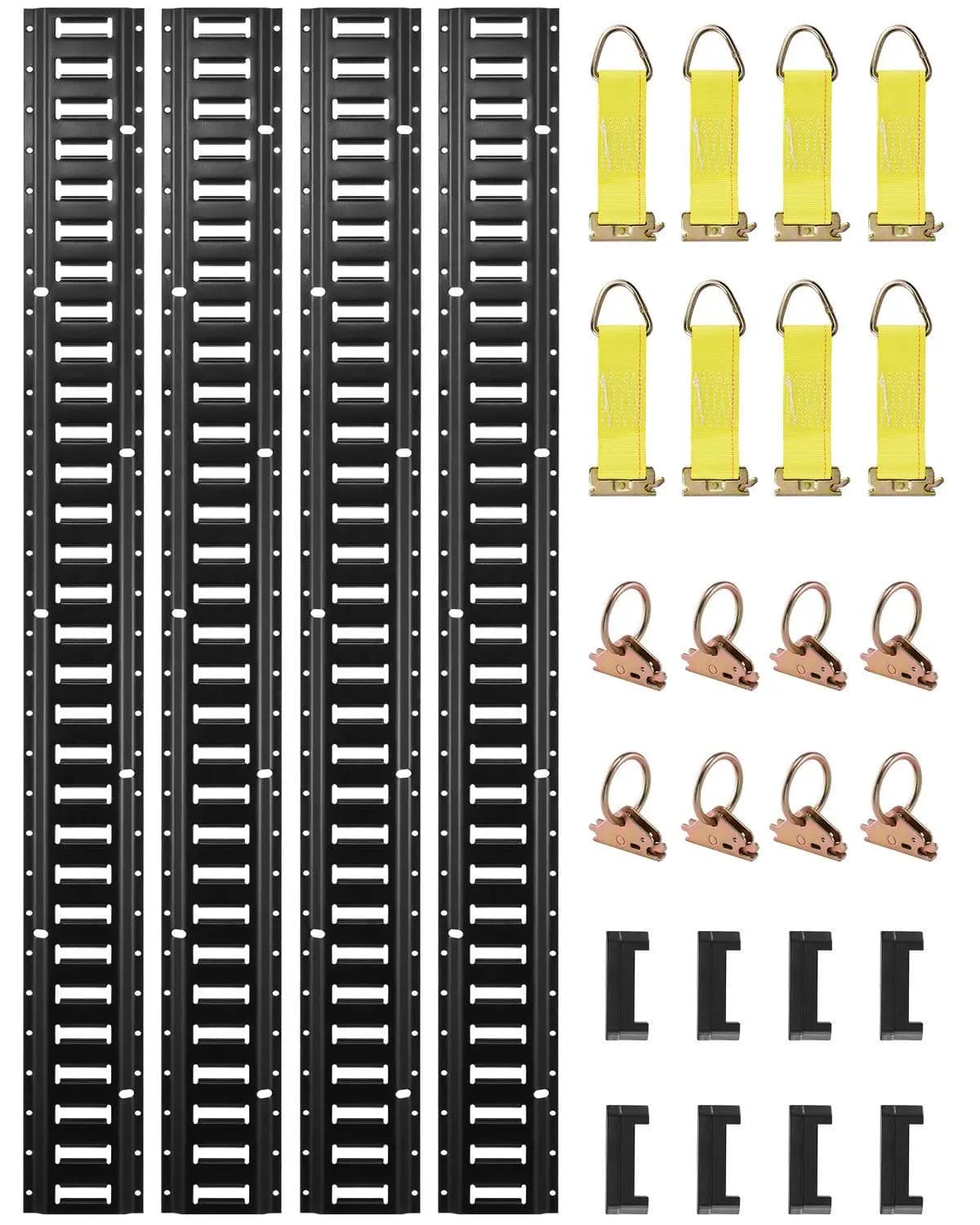 E-Track Fissing Accessories Kit: 4 5FT Steel Plates, 8 O-Ring, 8 D Rings, 2 Single Fissing Rings Slot for Cargo Motorcycles
