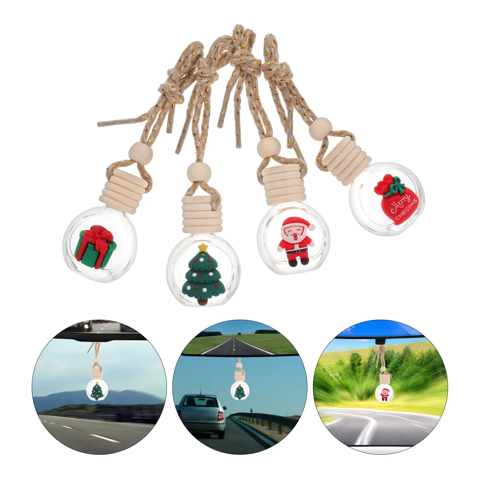 4 Essential Oil Diffuser Parts for Auto Shaped Bottle Pendant, Aromatherapy Deodorant, Festive Decoration for Retrovisor Mirror