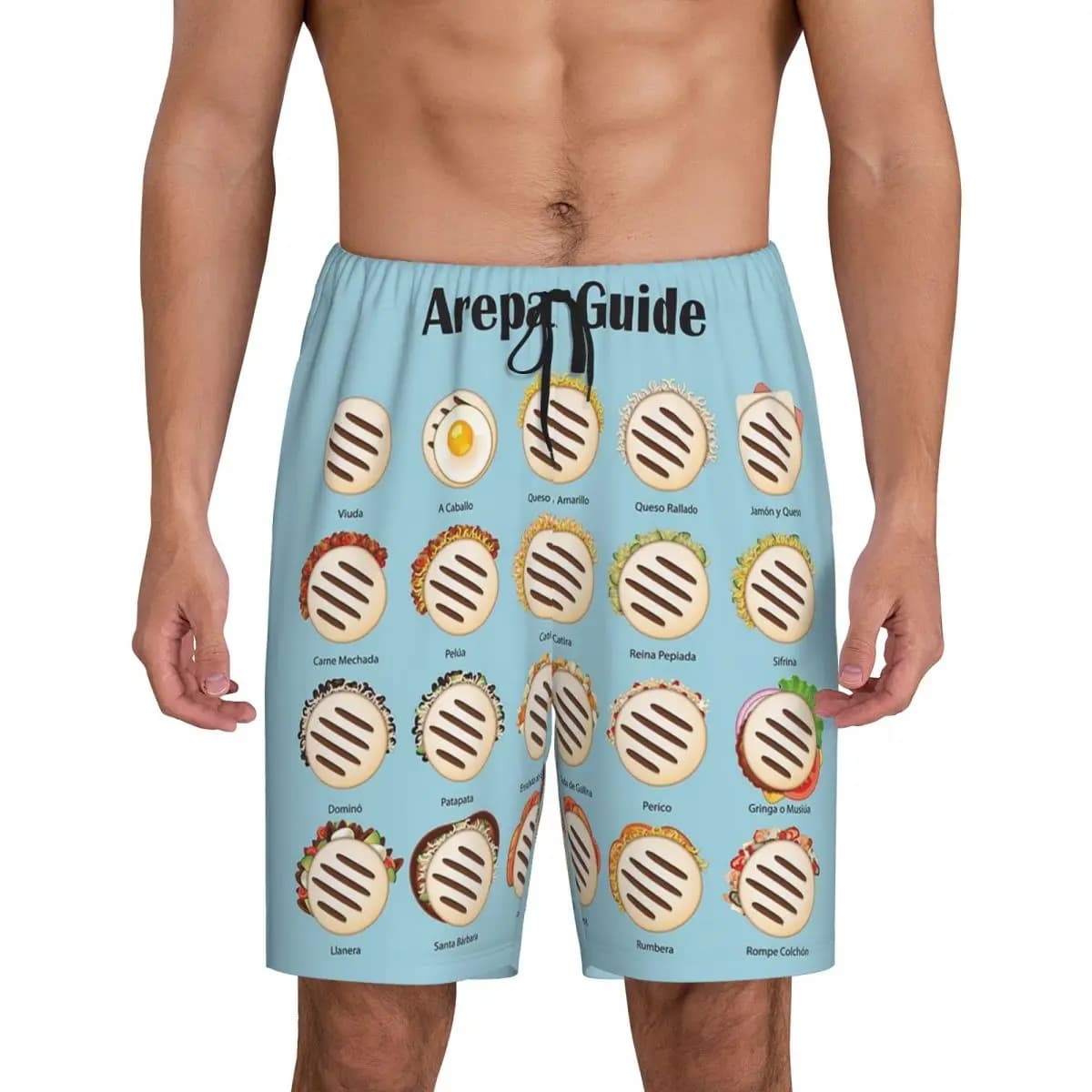 Custom Arepa Guide Venezuela Latin Fast Food Short Pajama Pants Men Sleepwear Sleep Lounge Bottom Shorts Sleeping Pants