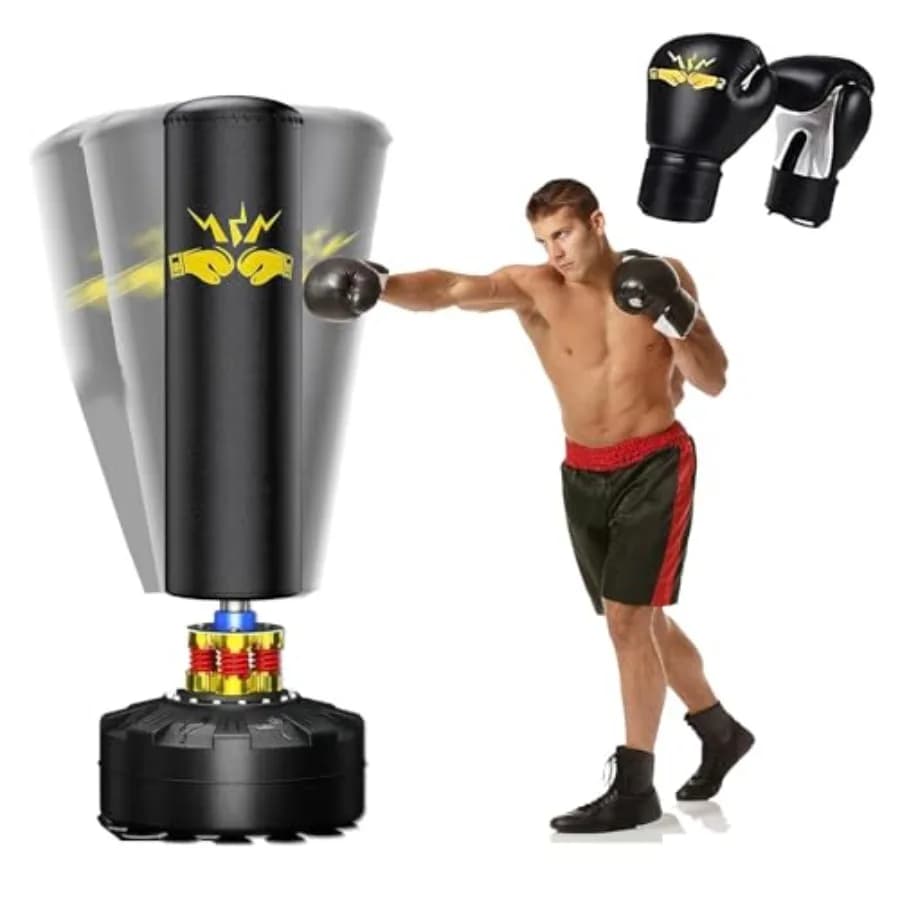 Boxing Bag 70''''' with Boxing and Kickboxing Training Support for Adults, Includes Gloves, Resistant Canvas Material