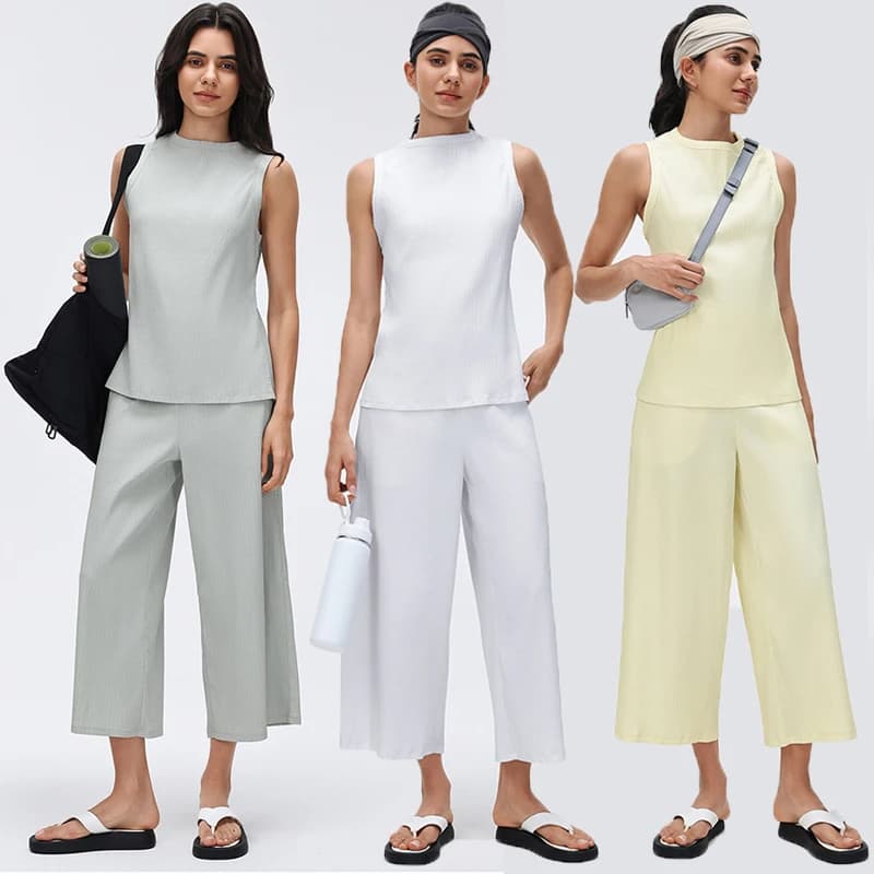 Women's Sports Complete Two Pieces, Tops and High Waist Pants, Unit Tint, Breathable and Fast Drying for Yoga and Gym