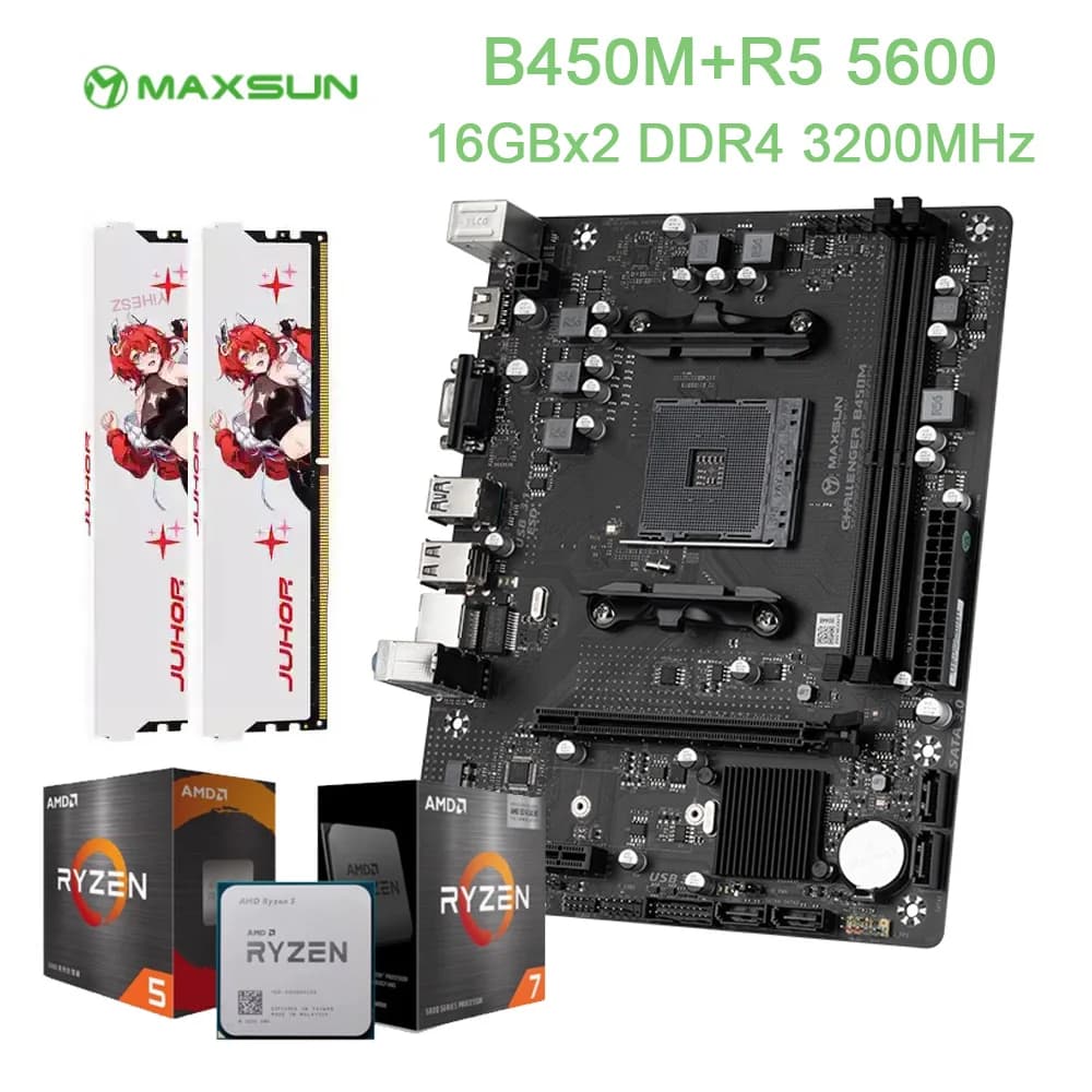 MAXSUN B450M AMD AM4 Motherboard Support R5 5600 2 PCS DDR4 AMD Board M.2 NVME Supports Ryzen 3600 4500 5500 5600