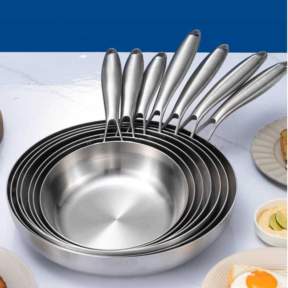 Stainless Steel Plate 20cm 22cm 24cm with Cover, Triple-layer Base Compatible with Induction, Gas and Electricity Plants