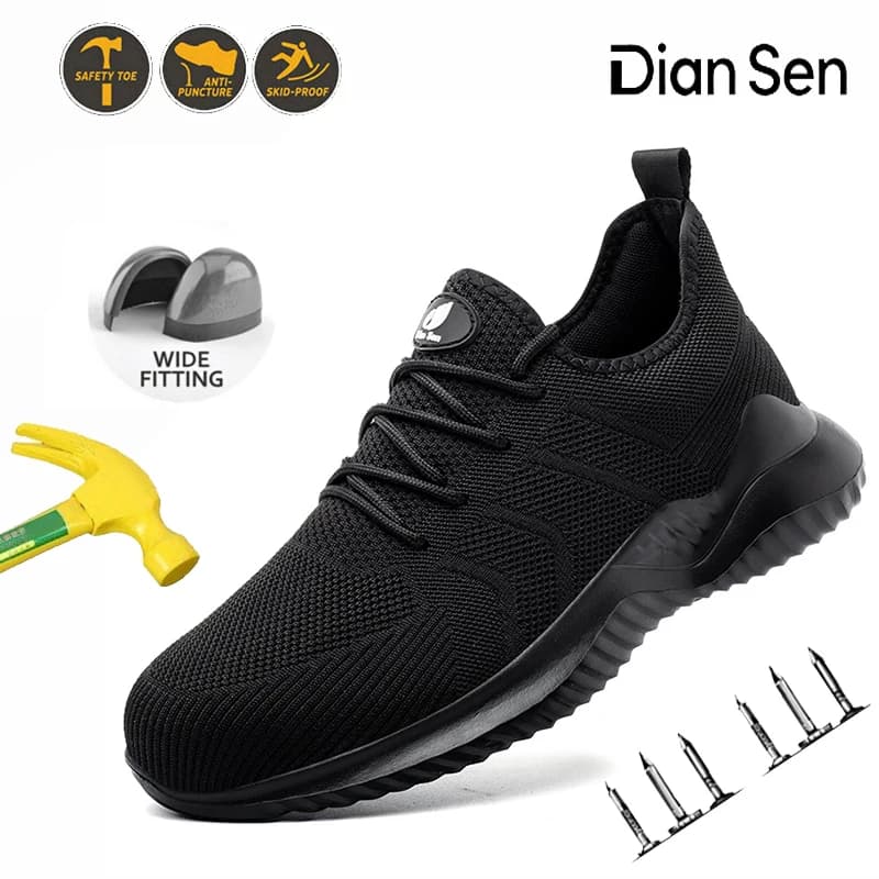 Scarpe antinfortunistiche da uomo con punta in acciaio Scarpe da ginnastica da lavoro antiforatura anti-sfondamento Scarpe da ginnastica nere leggere e traspiranti per l'edilizia